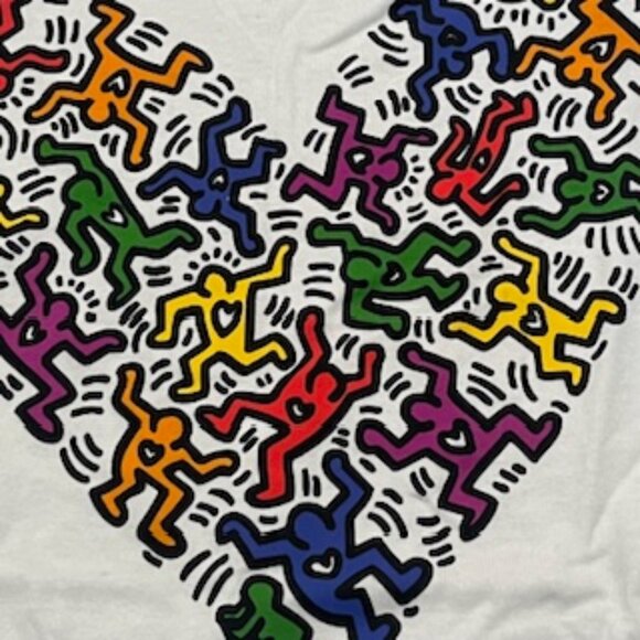 NEW Keith Haring T-shirt Men’s Sz LARGE Dancing Figures Heart White Short Sleeve - Picture 4 of 7